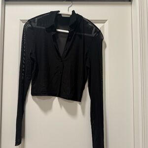 SHEIN Black Fitted Crop Button Down Shirt